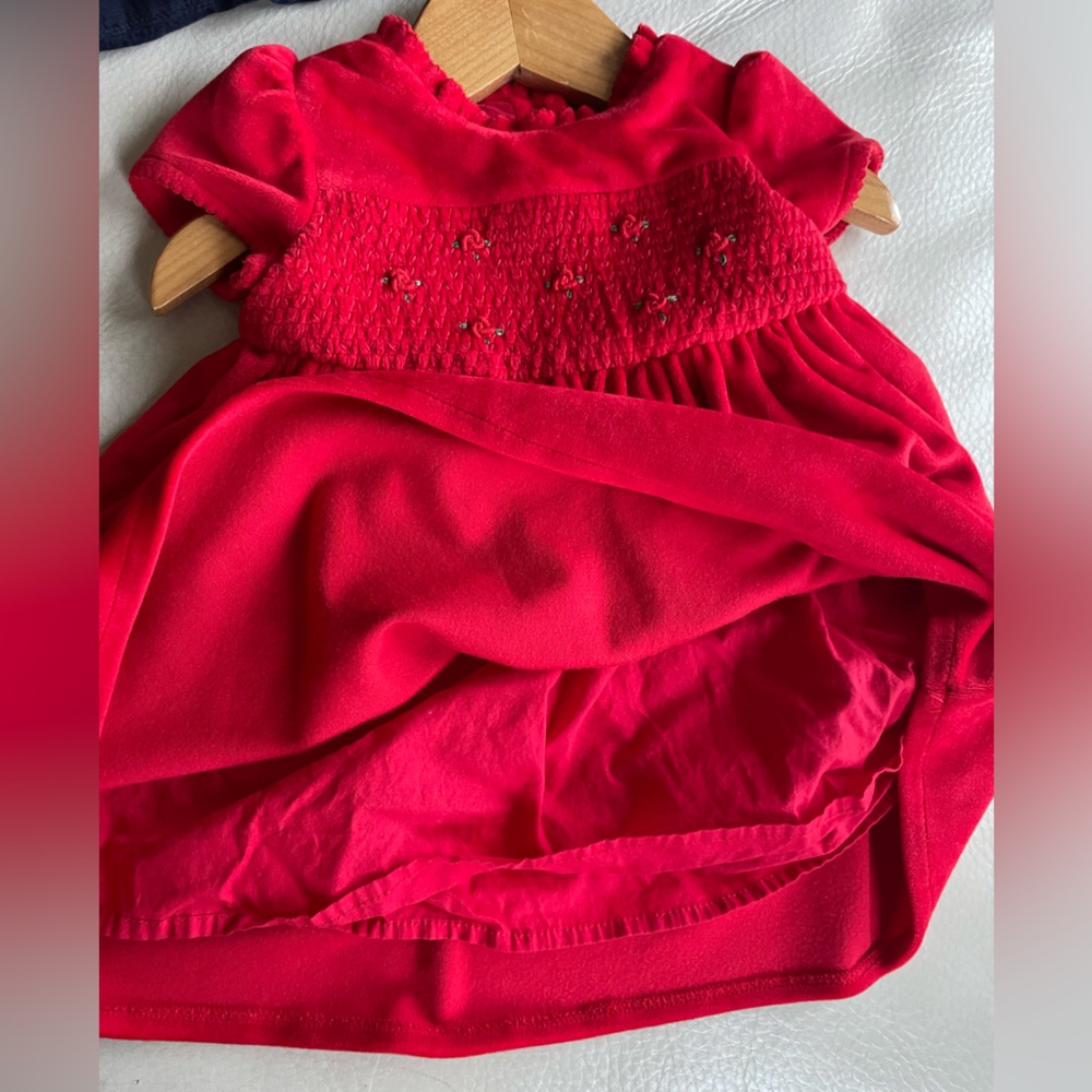 NEW Velvet Christmas Smocked Embroidered Baby Girl Holiday Dress, Fully Lined - Picture 9 of 15
